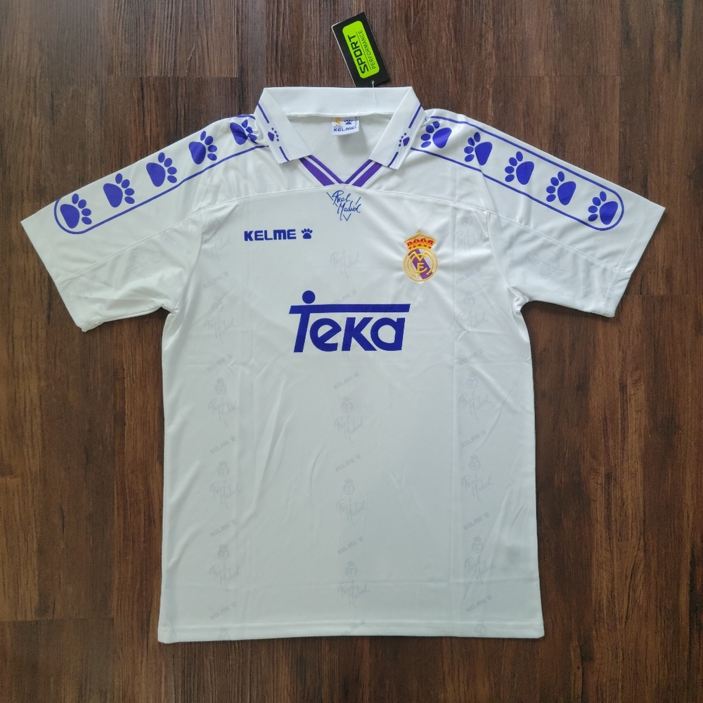 Raul Real Madrid New Men's Retro Vintage 96-97 Home White Kelme Soccer Jersey